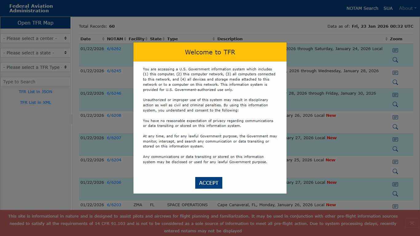 Federal Aviation Administration - Graphic TFRs